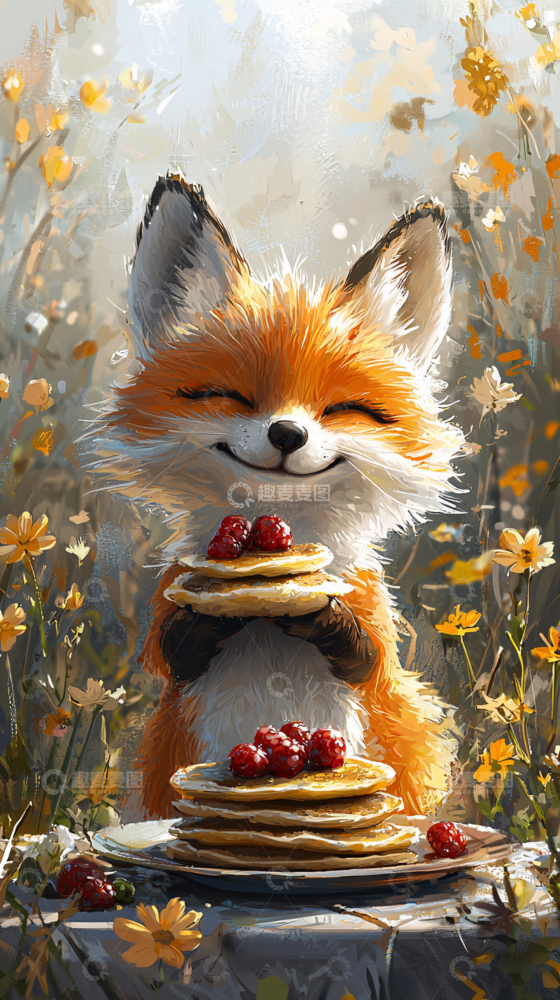 高清大图下载【趣麦麦图】小狐狸吃煎饼