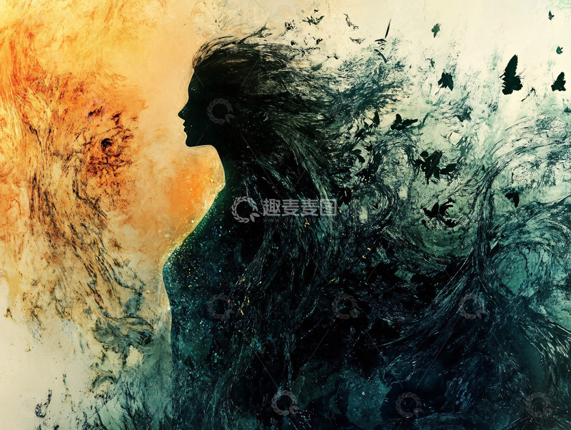 高清大图下载【趣麦麦图】侧脸女人抽象画