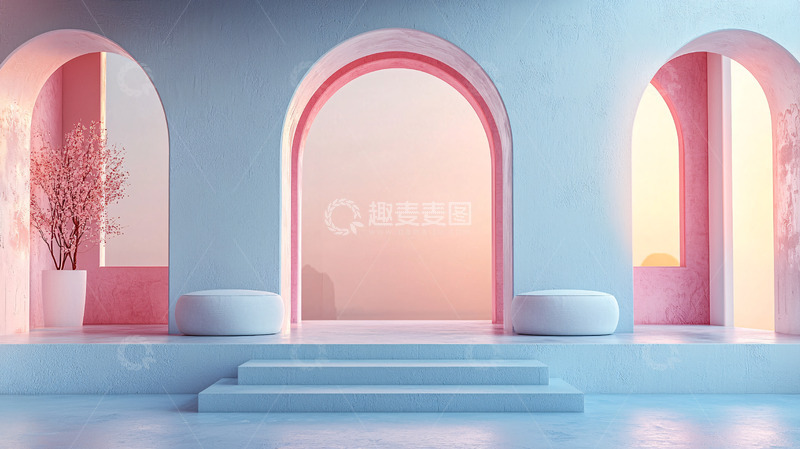 高清大图下载【趣麦麦图】粉色蓝色拱门背景