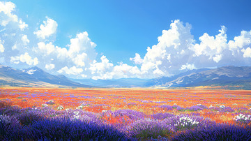 阳光明媚下的紫色花田