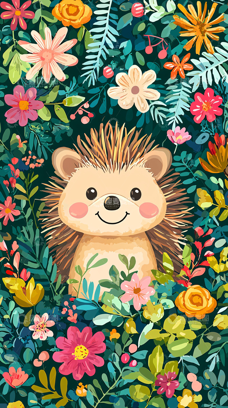 高清大图下载【趣麦麦图】可爱刺猬花丛