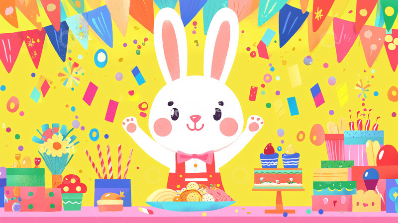 高清大图下载【趣麦麦图】卡通兔子生日派对