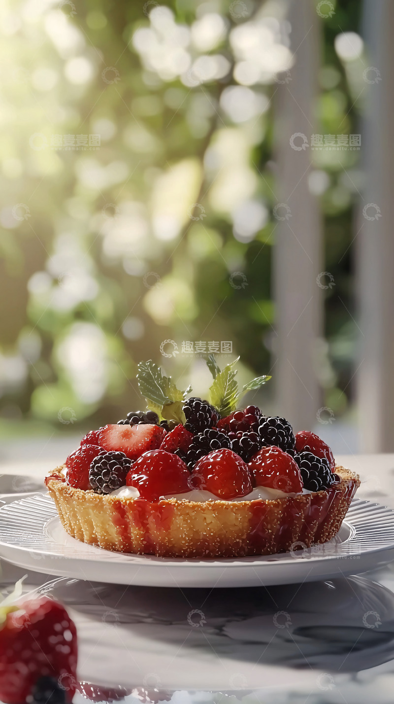 高清大图下载【趣麦麦图】阳光下草莓黑莓挞