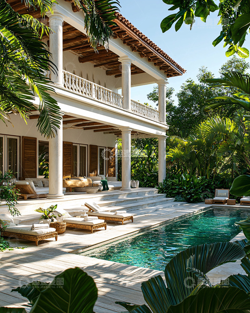 高清大图下载【趣麦麦图】热带风格别墅泳池