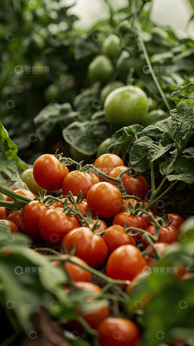 高清大图下载【趣麦麦图】成熟红番茄藤上累累果实