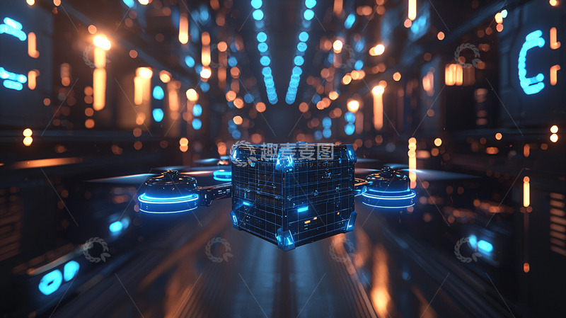 高清大图下载【趣麦麦图】科幻风格数据立方体飞行
