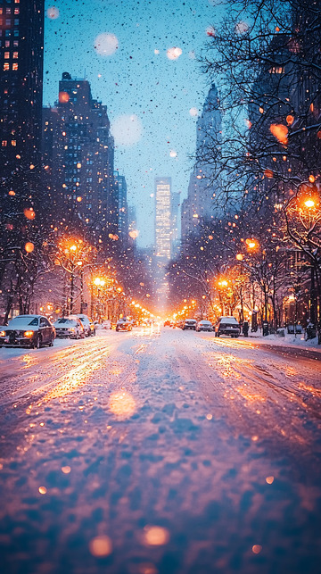 下雪的纽约街景