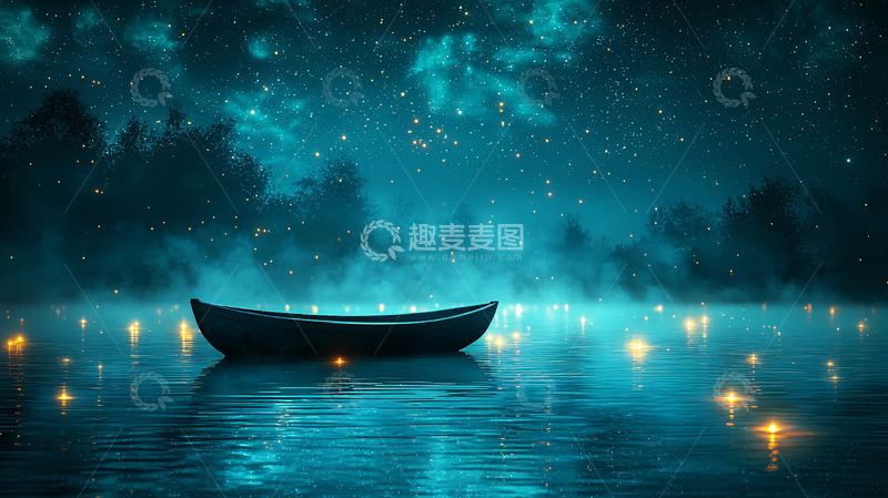 高清大图下载【趣麦麦图】星空下的独木舟