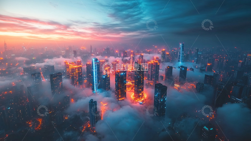高清大图下载【趣麦麦图】云海之上的城市夜景