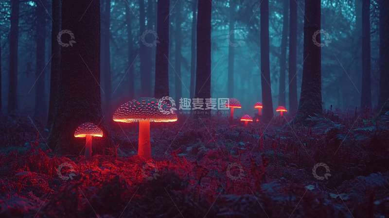 高清大图下载【趣麦麦图】红光蘑菇梦幻森林