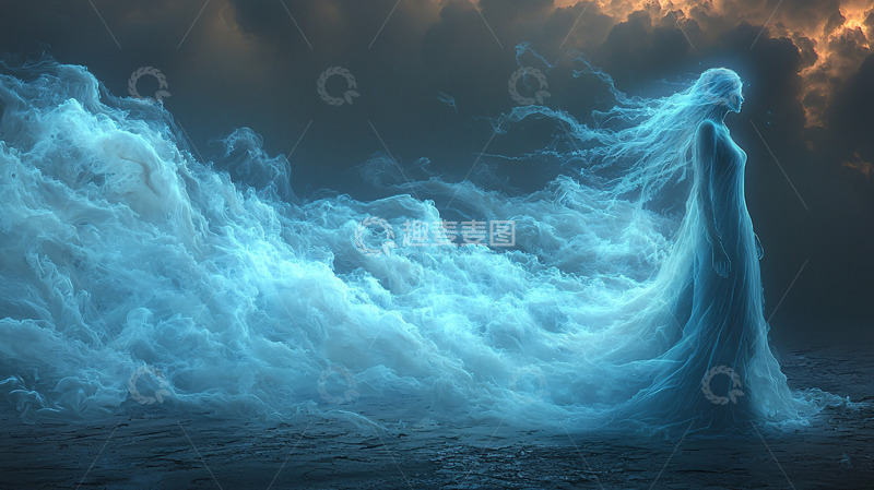 高清大图下载【趣麦麦图】蓝烟雾飘逸女子