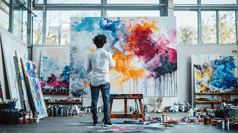 高清大图下载【趣麦麦图】艺术家画室创作抽象画