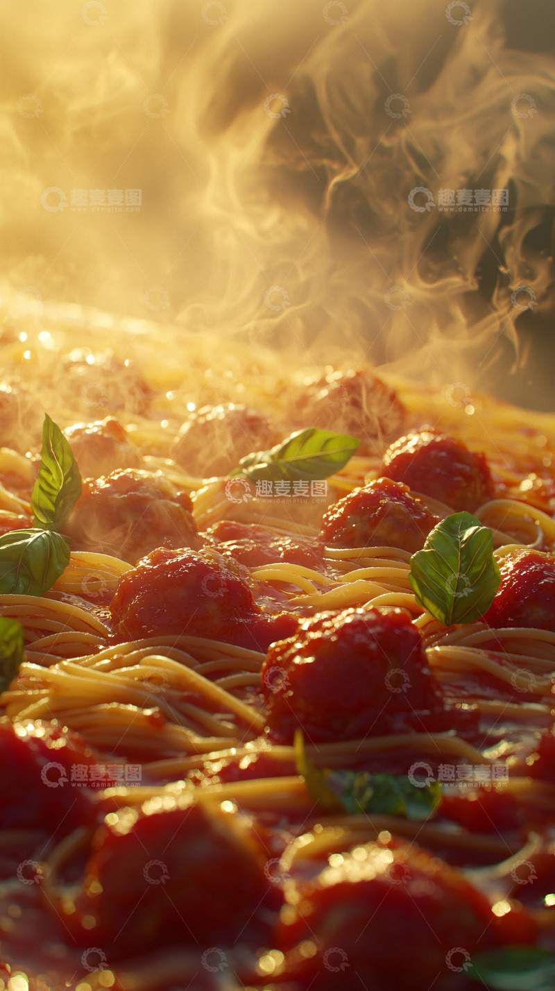 高清大图下载【趣麦麦图】热气腾腾的意面肉丸