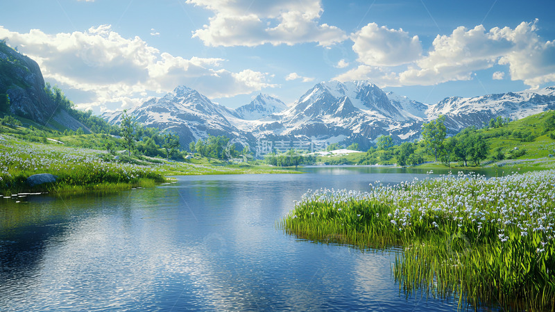 高清大图下载【趣麦麦图】雪山湖泊风景