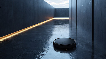 科技感十足的黑色圆形扫地机器人