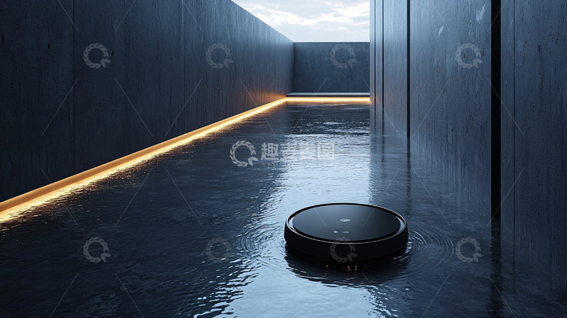 高清大图下载【趣麦麦图】科技感十足的黑色圆形扫地机器人
