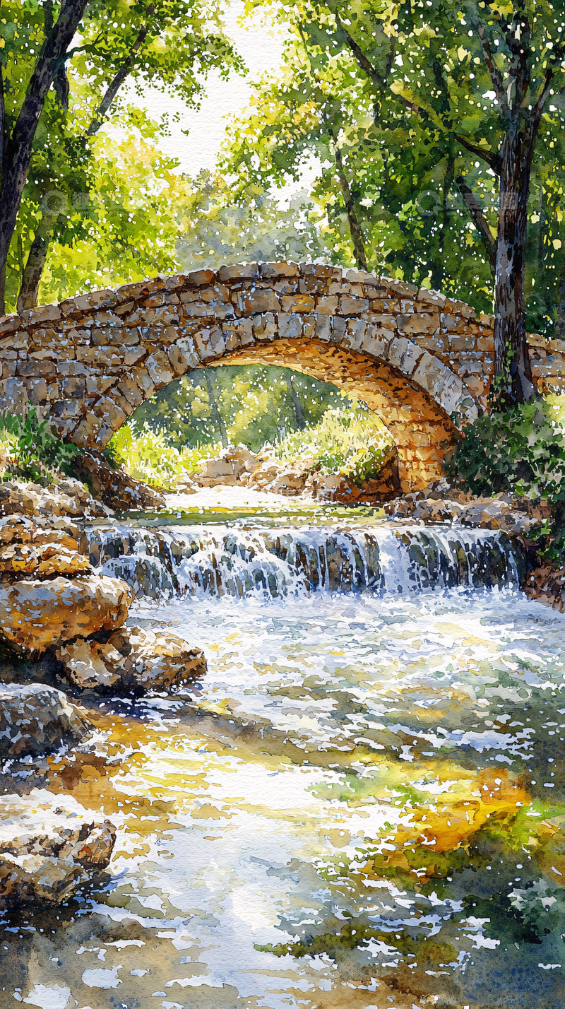 高清大图下载【趣麦麦图】阳光下的石桥流水