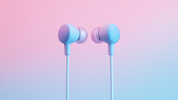 粉色蓝色渐变背景耳机