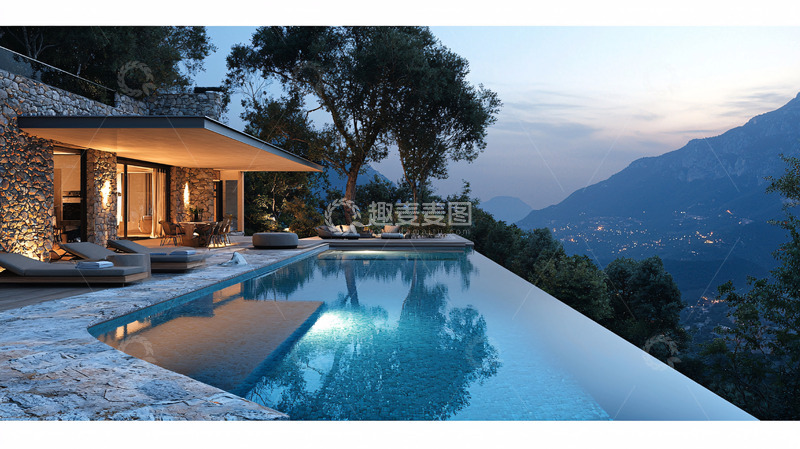 高清大图下载【趣麦麦图】山顶无边泳池别墅