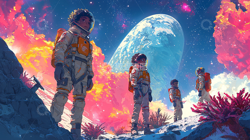 高清大图下载【趣麦麦图】宇航员太空探索