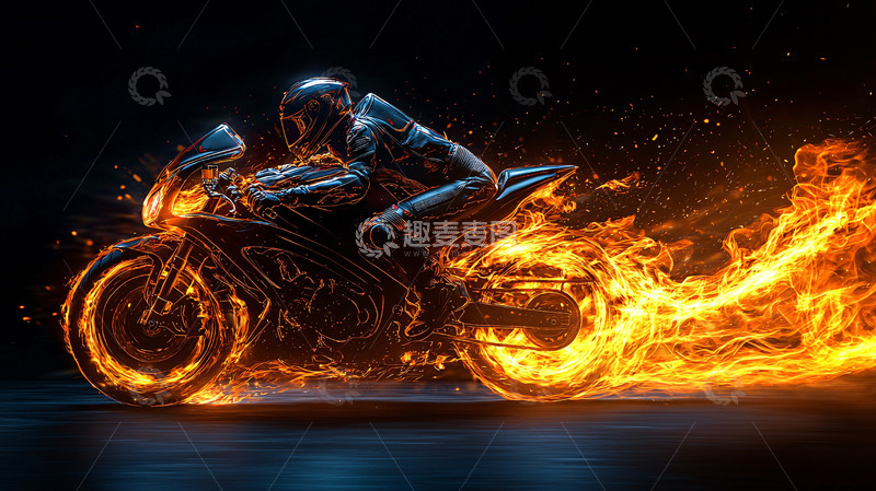 高清大图下载【趣麦麦图】火焰摩托车骑士