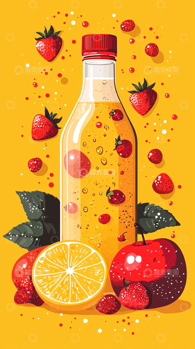 高清大图下载【趣麦麦图】草莓饮料瓶