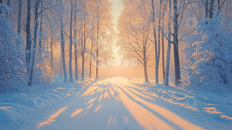 高清大图下载【趣麦麦图】冬日森林雪景之路