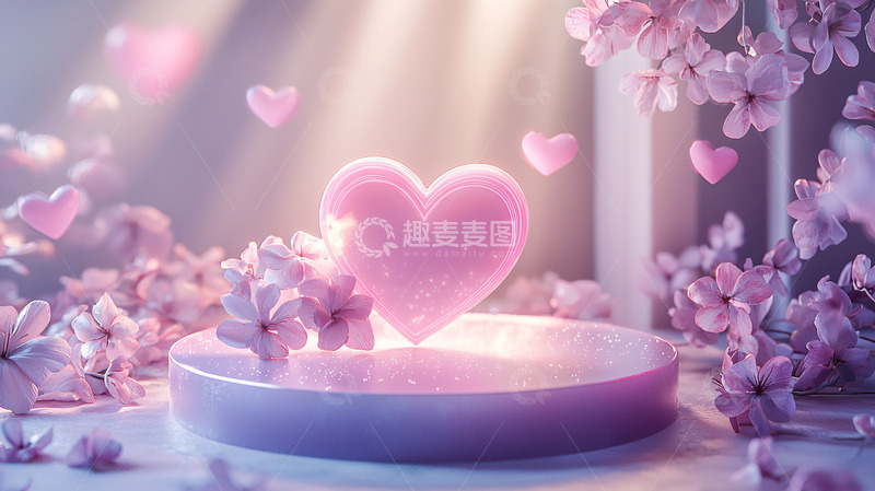 高清大图下载【趣麦麦图】粉色爱心与花朵的梦幻场景