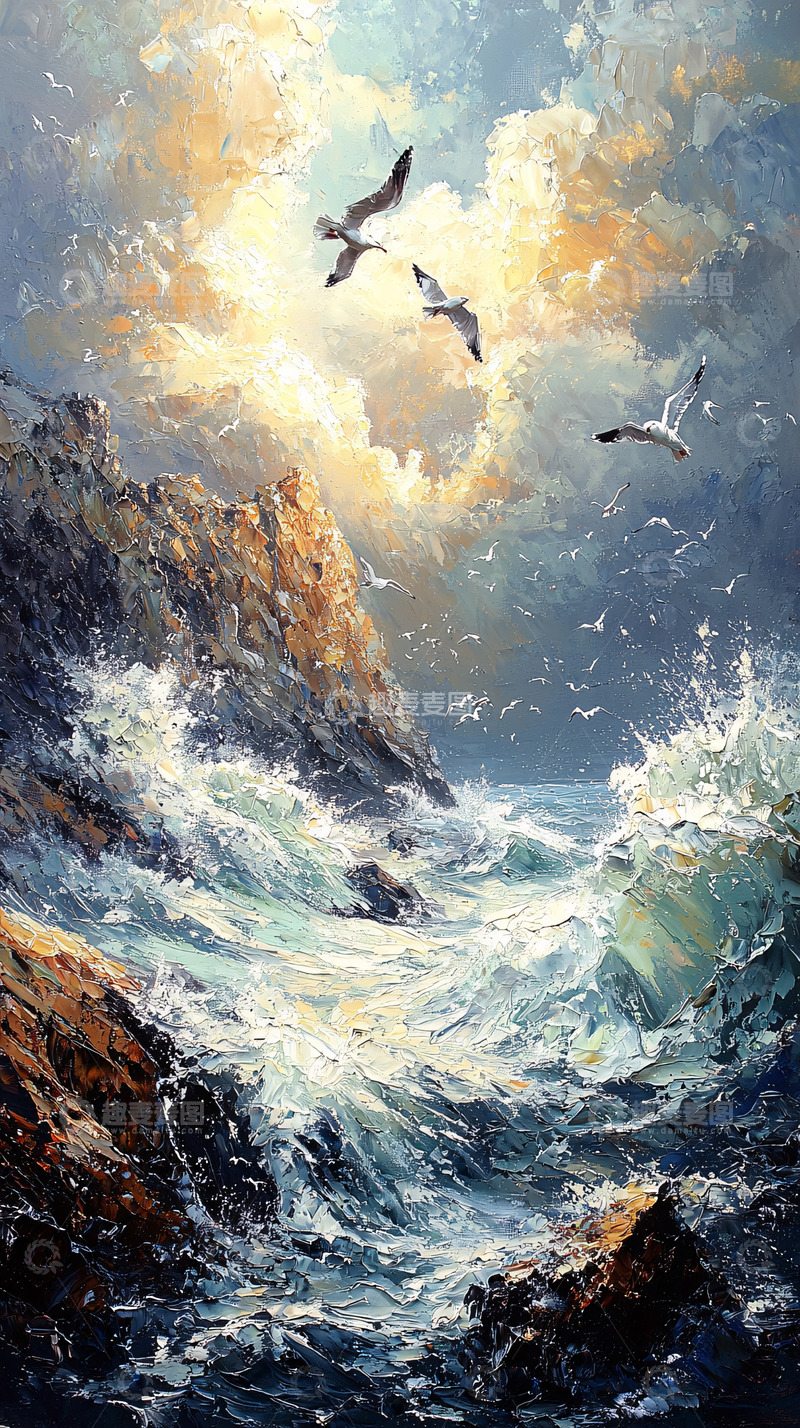 高清大图下载【趣麦麦图】海浪拍打岩石