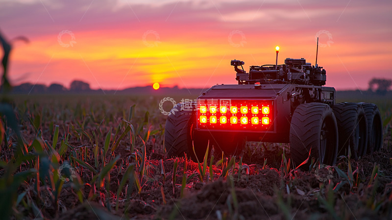 高清大图下载【趣麦麦图】田野日落背景下的机器人