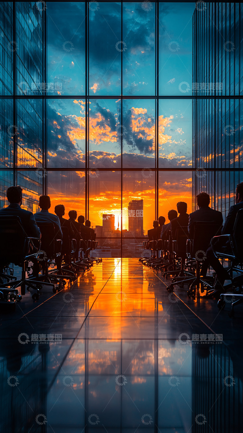 高清大图下载【趣麦麦图】会议室日落剪影