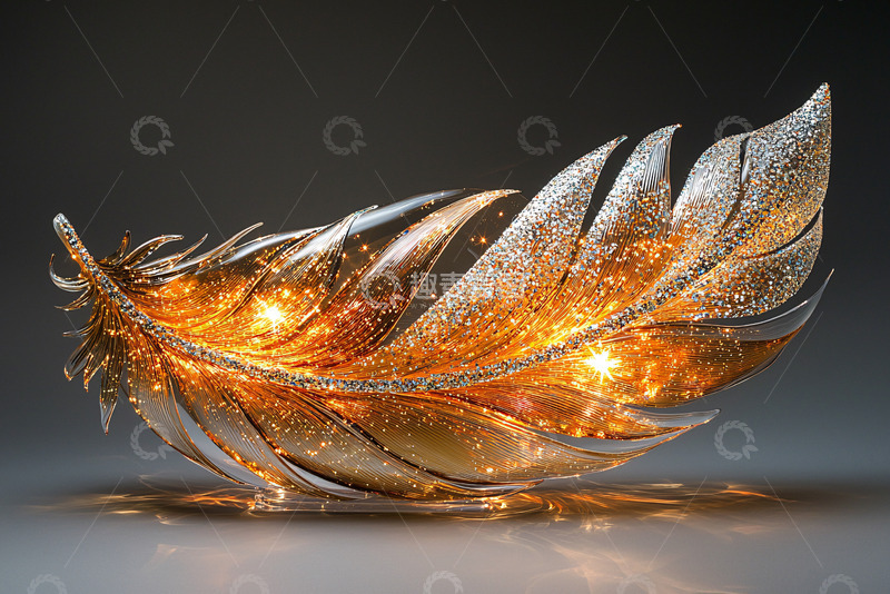 高清大图下载【趣麦麦图】闪耀金光羽毛艺术品