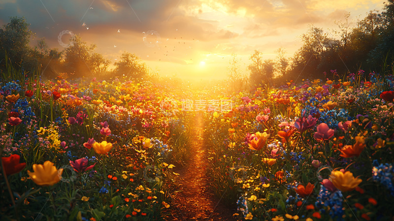 高清大图下载【趣麦麦图】日落花田小路