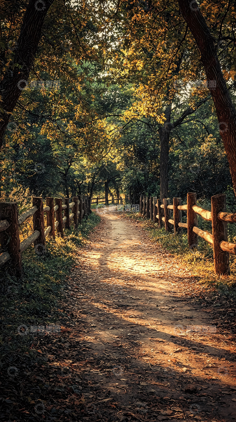 高清大图下载【趣麦麦图】秋日阳光洒在林间小路