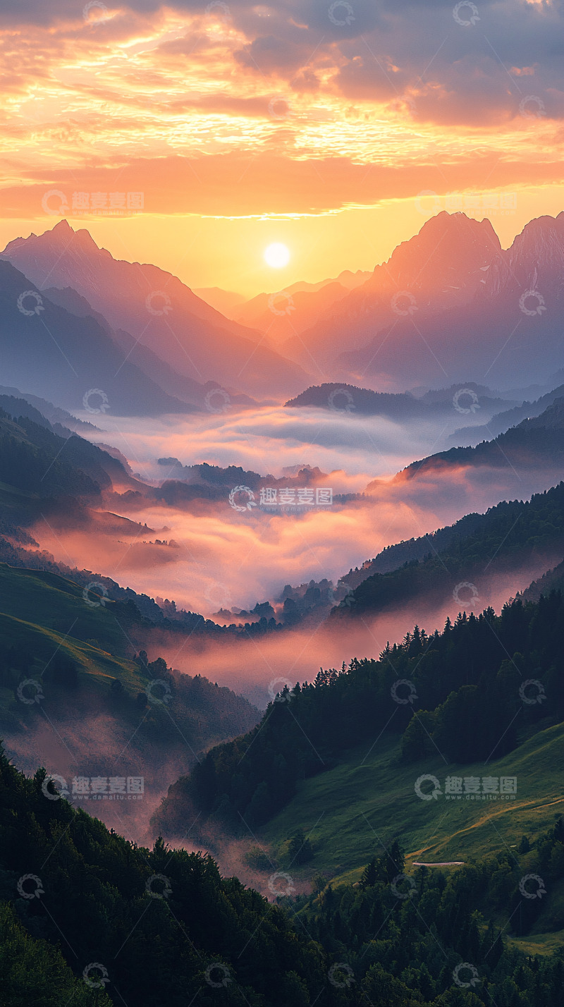 高清大图下载【趣麦麦图】日出山峰云海雾气