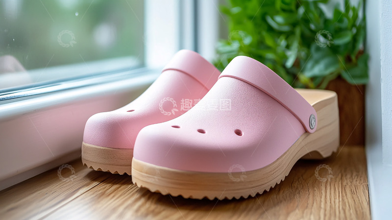 高清大图下载【趣麦麦图】粉色木底洞洞鞋