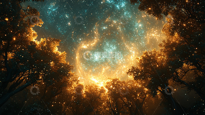 高清大图下载【趣麦麦图】梦幻星空树林