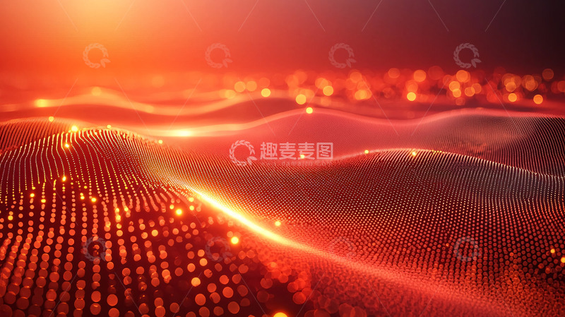 高清大图下载【趣麦麦图】红色波浪粒子背景