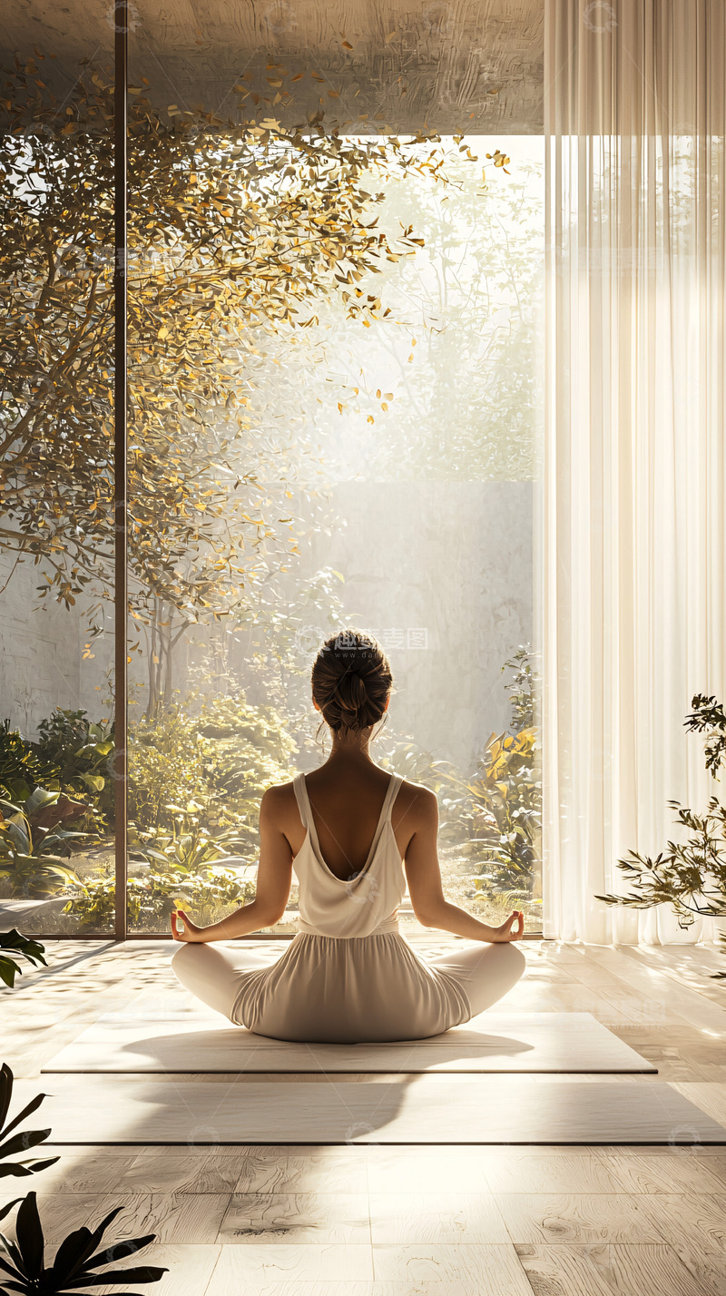 高清大图下载【趣麦麦图】瑜伽冥想女性背影