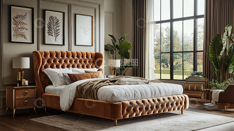 高清大图下载【趣麦麦图】轻奢绒面床