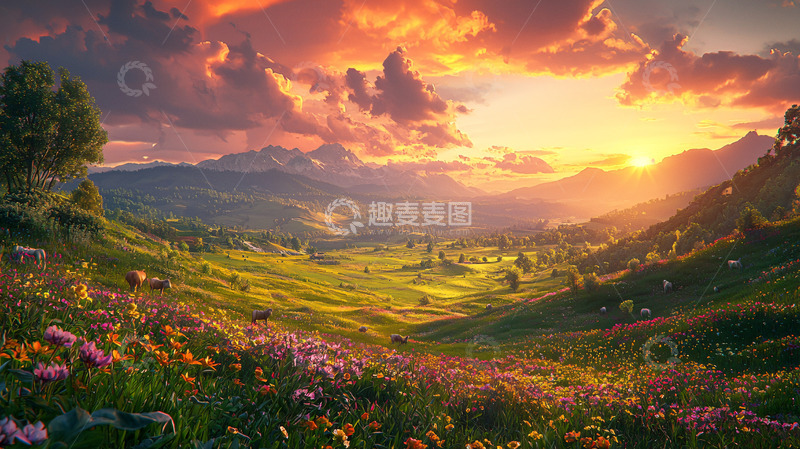 高清大图下载【趣麦麦图】绚丽多彩的日落山谷