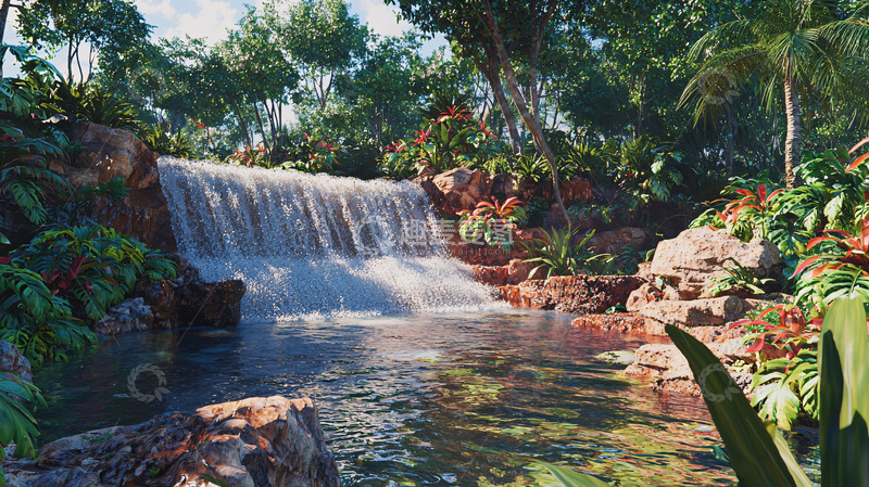 高清大图下载【趣麦麦图】热带雨林瀑布景观