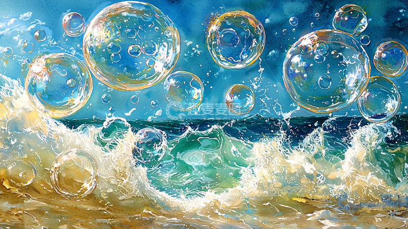 高清大图下载【趣麦麦图】海面气泡水彩效果