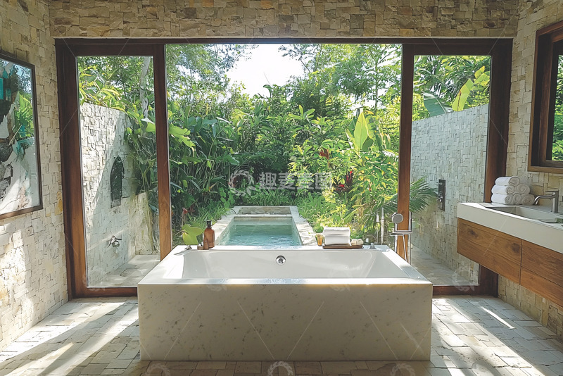 高清大图下载【趣麦麦图】落地窗浴室
