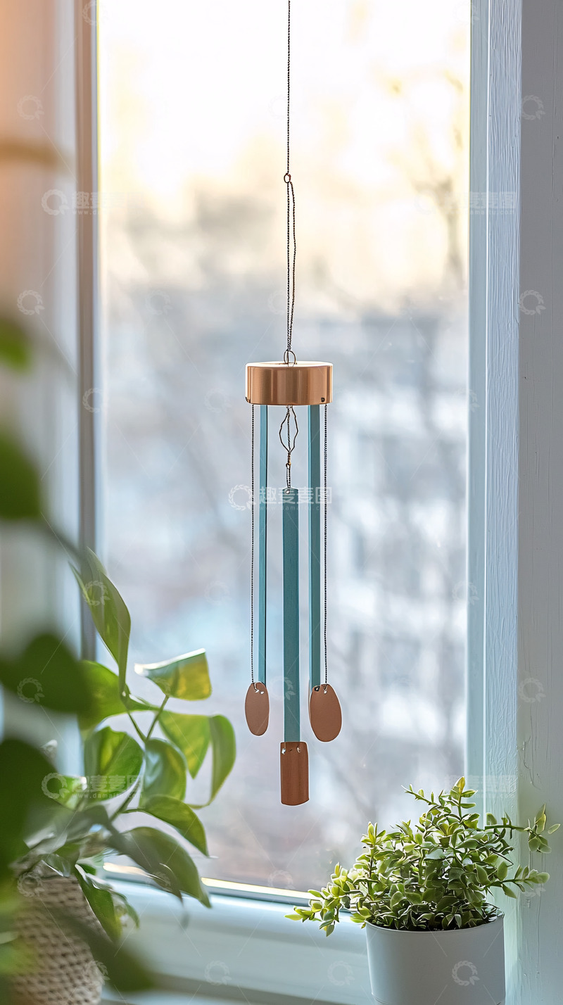 高清大图下载【趣麦麦图】窗边铜色绿色的风铃