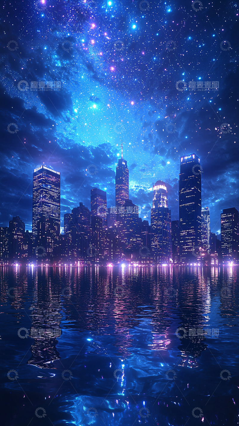 高清大图下载【趣麦麦图】星空下的城市夜景5