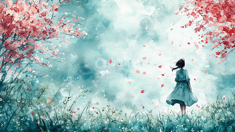 高清大图下载【趣麦麦图】水彩画女孩