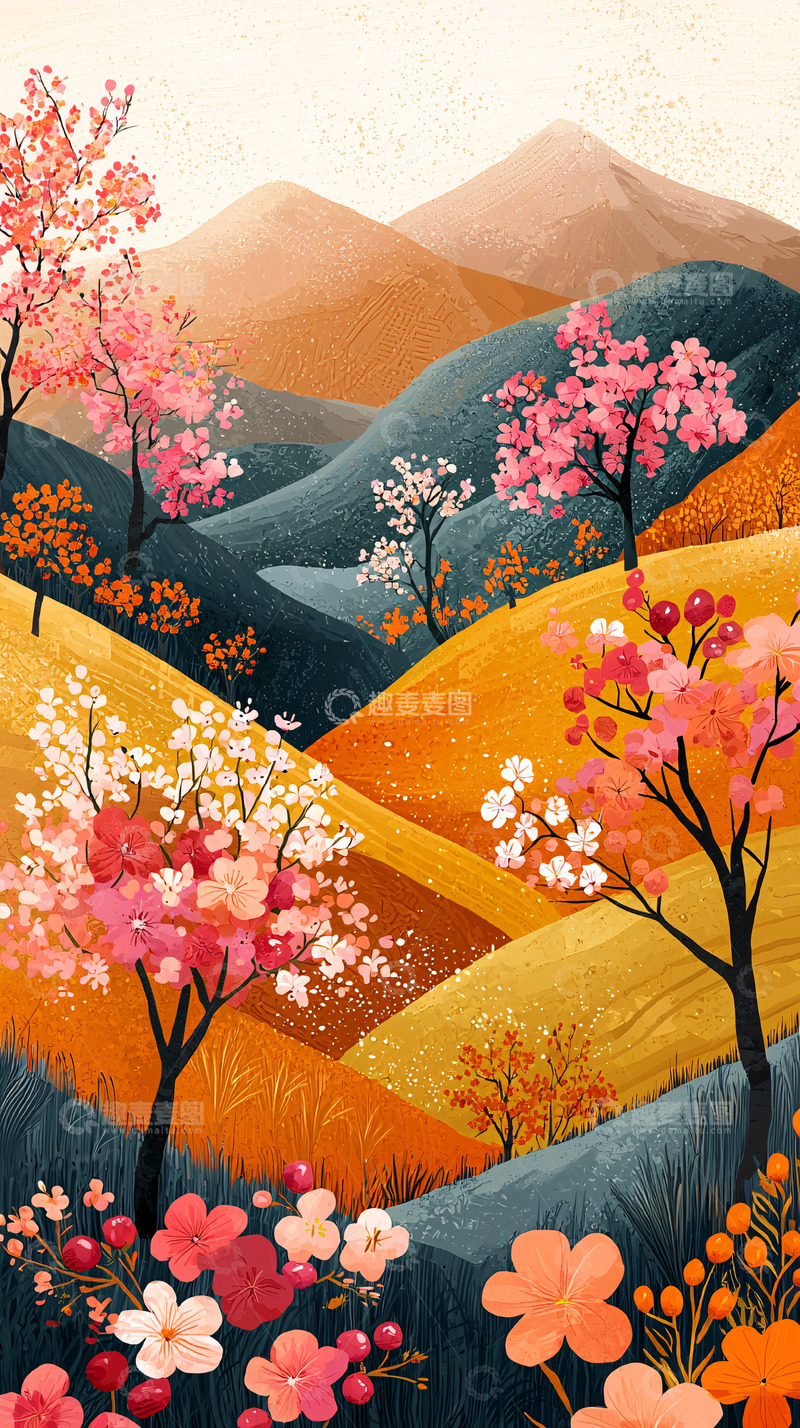 高清大图下载【趣麦麦图】山峦花海春日景色