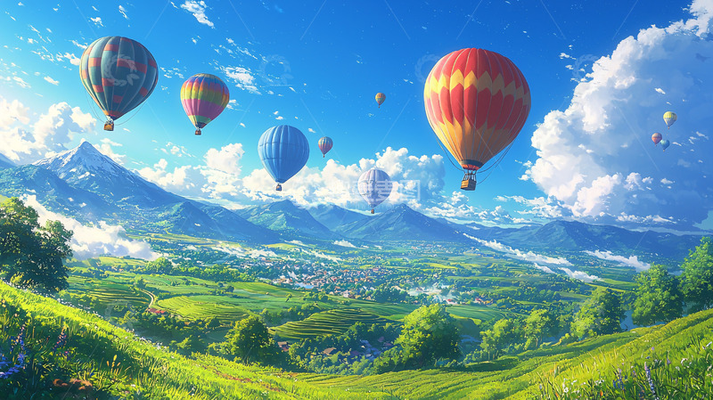 高清大图下载【趣麦麦图】热气球飞过山谷