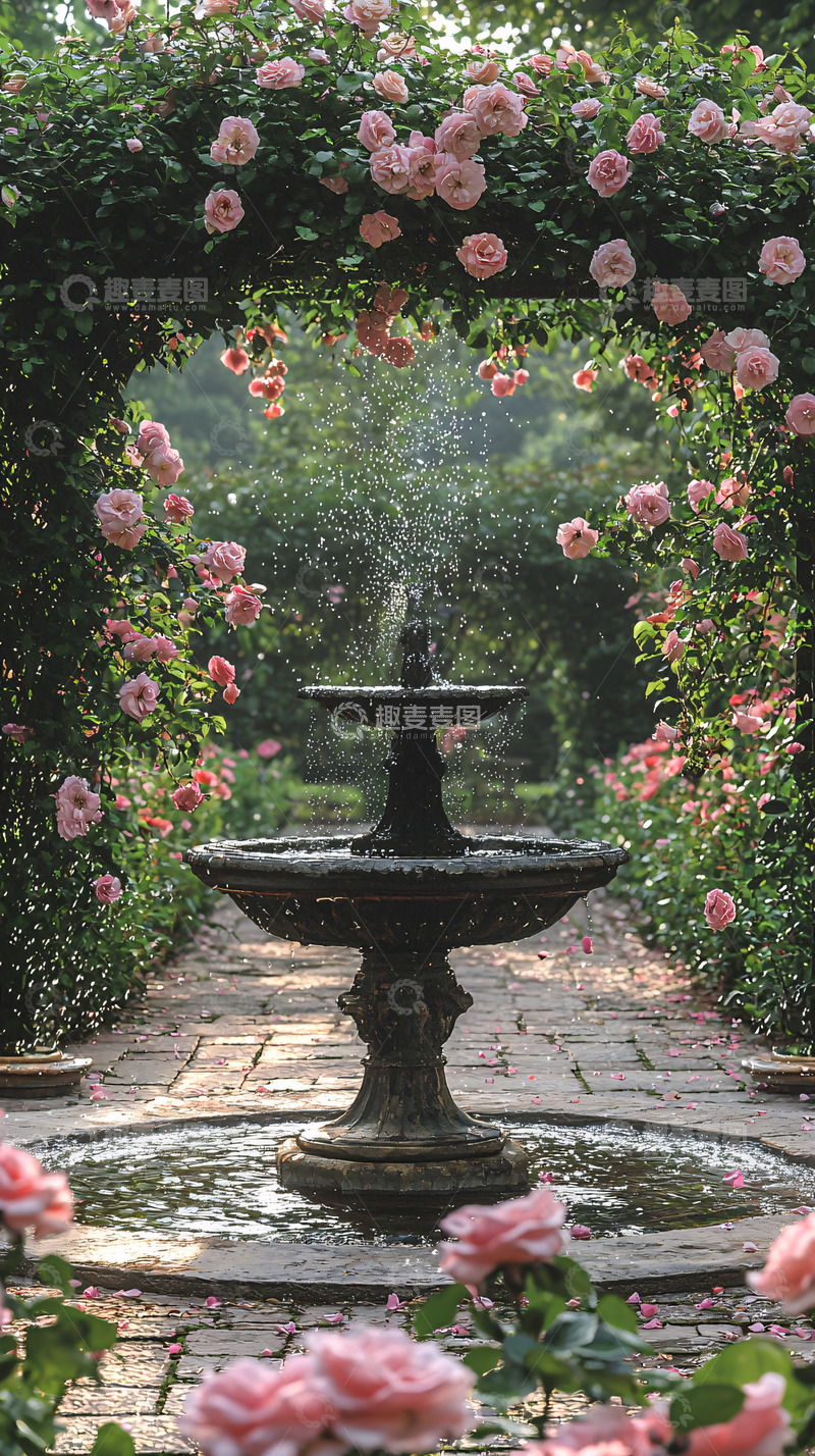 高清大图下载【趣麦麦图】玫瑰花拱门喷泉